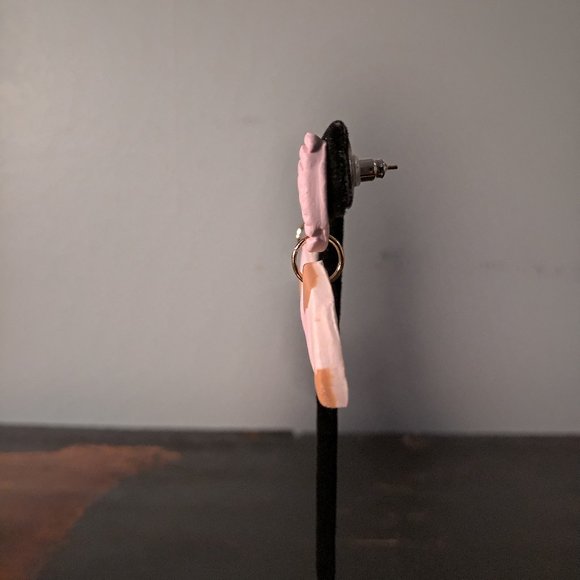 Pink and Gold Half Circle Dangle Earrings - Picture 4 of 9